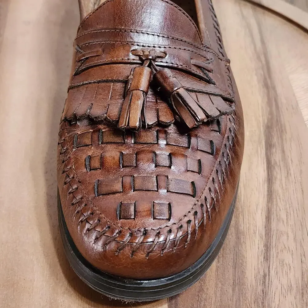 Giorgio Brutini Shoes Mens Size 10 Brown Leather Tassel Woven Slip On Dress